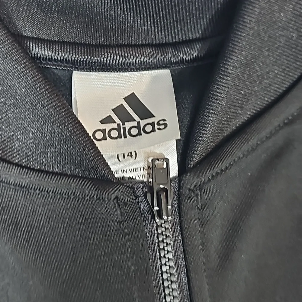 Adidas Girls Full Zip Tricot Jacket - Black & White- Large (14)-NWT